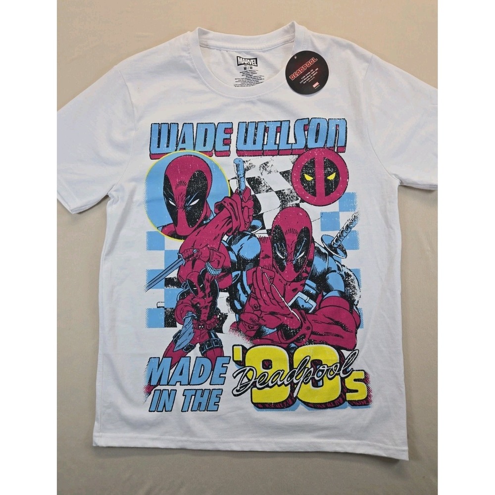 Marvel Comics Deadpool Wade Wilson 90s Mens T-Shirt Black White Red M